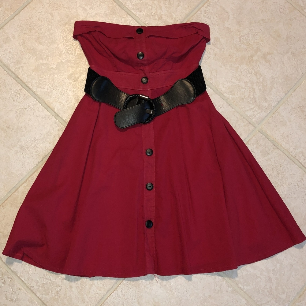 Red strapless dress
